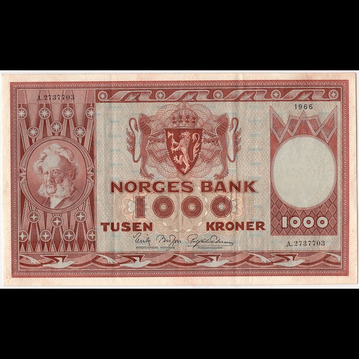 1000 kroner 1966 A.2737703.  40 EPQ. Kv.1+