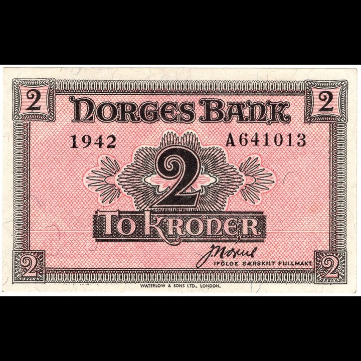 2 kroner 1942 A.641013. London utg. Kv.01