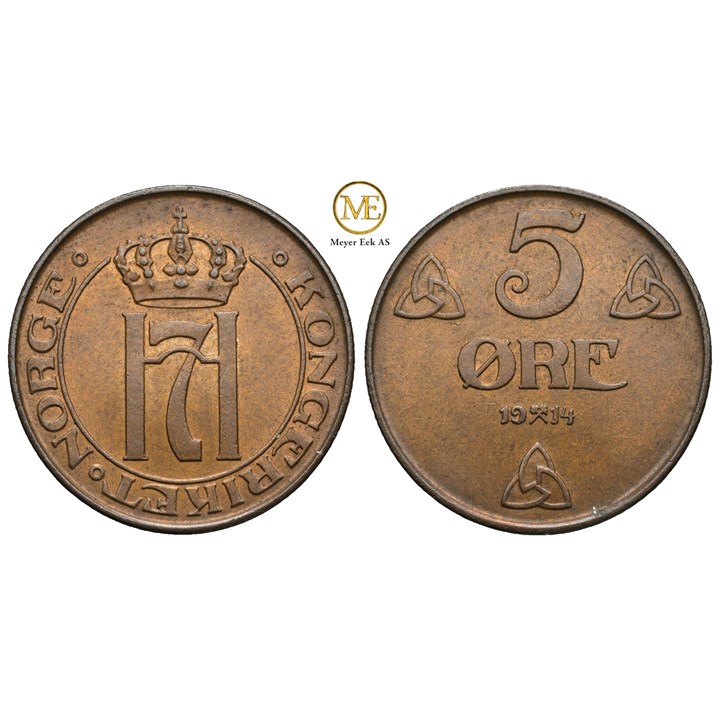 5 øre 1914 Haakon VII. Kv.0