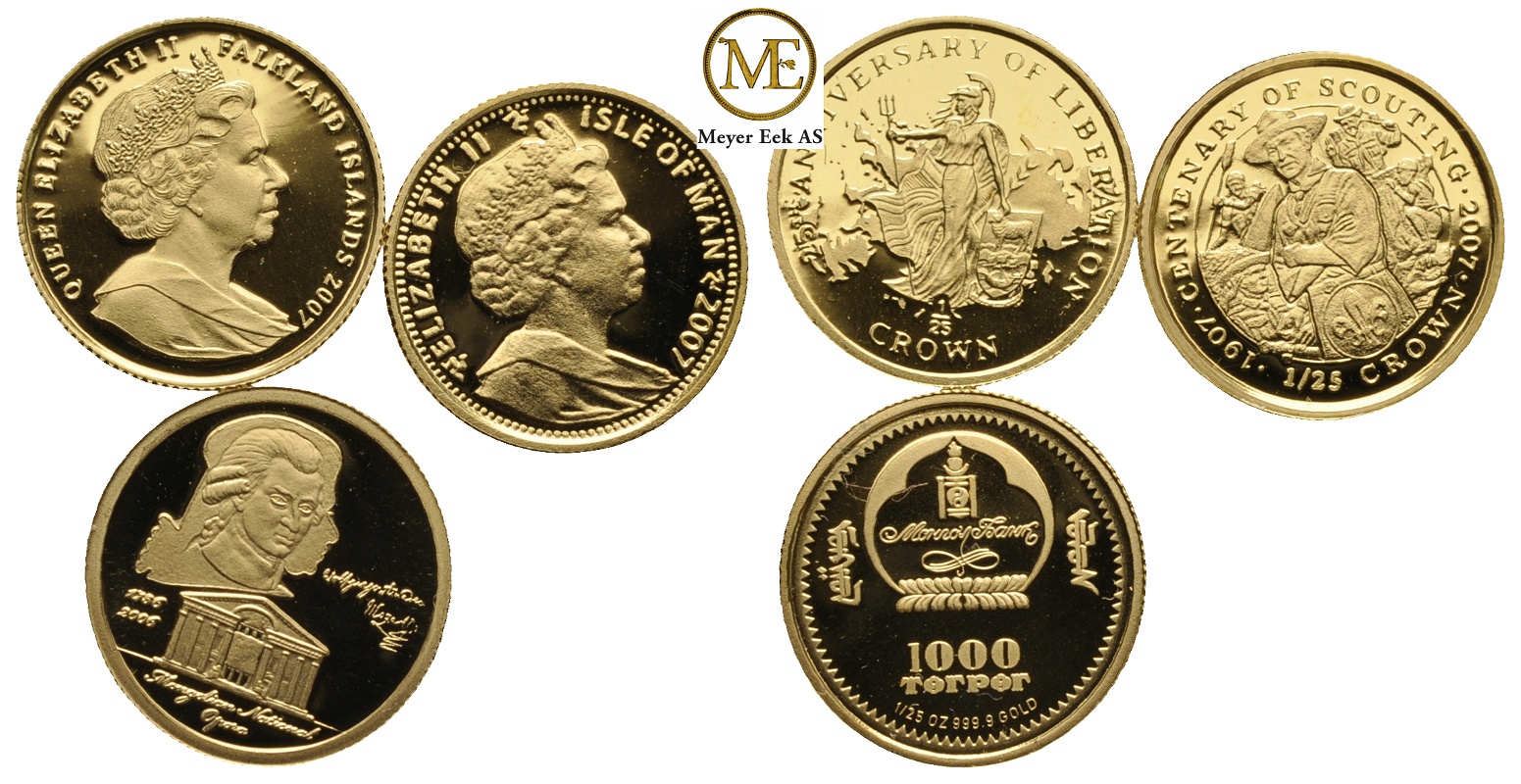 3 x 1/25 oz gullmynter. (999) Proof