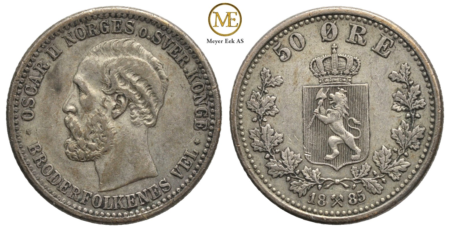 50 øre 1885 Oscar II. Kv.1+
