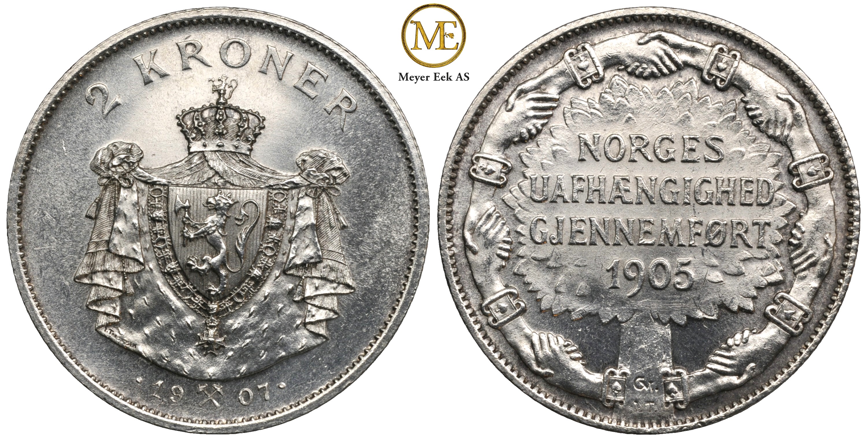 2 kroner 1907 Jub. Haakon VII. Kv.0