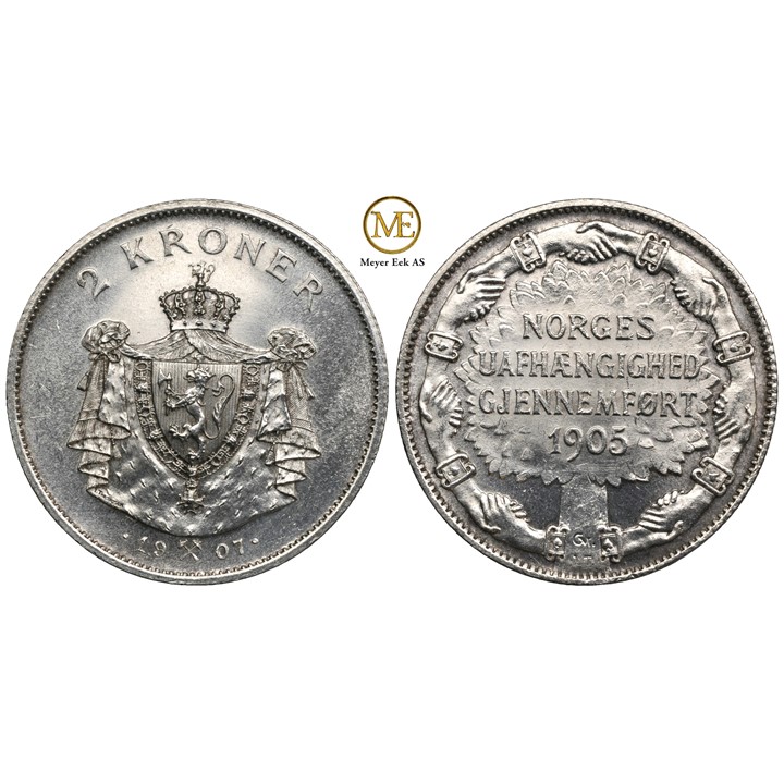 2 kroner 1907 Jub. Haakon VII. Kv.0