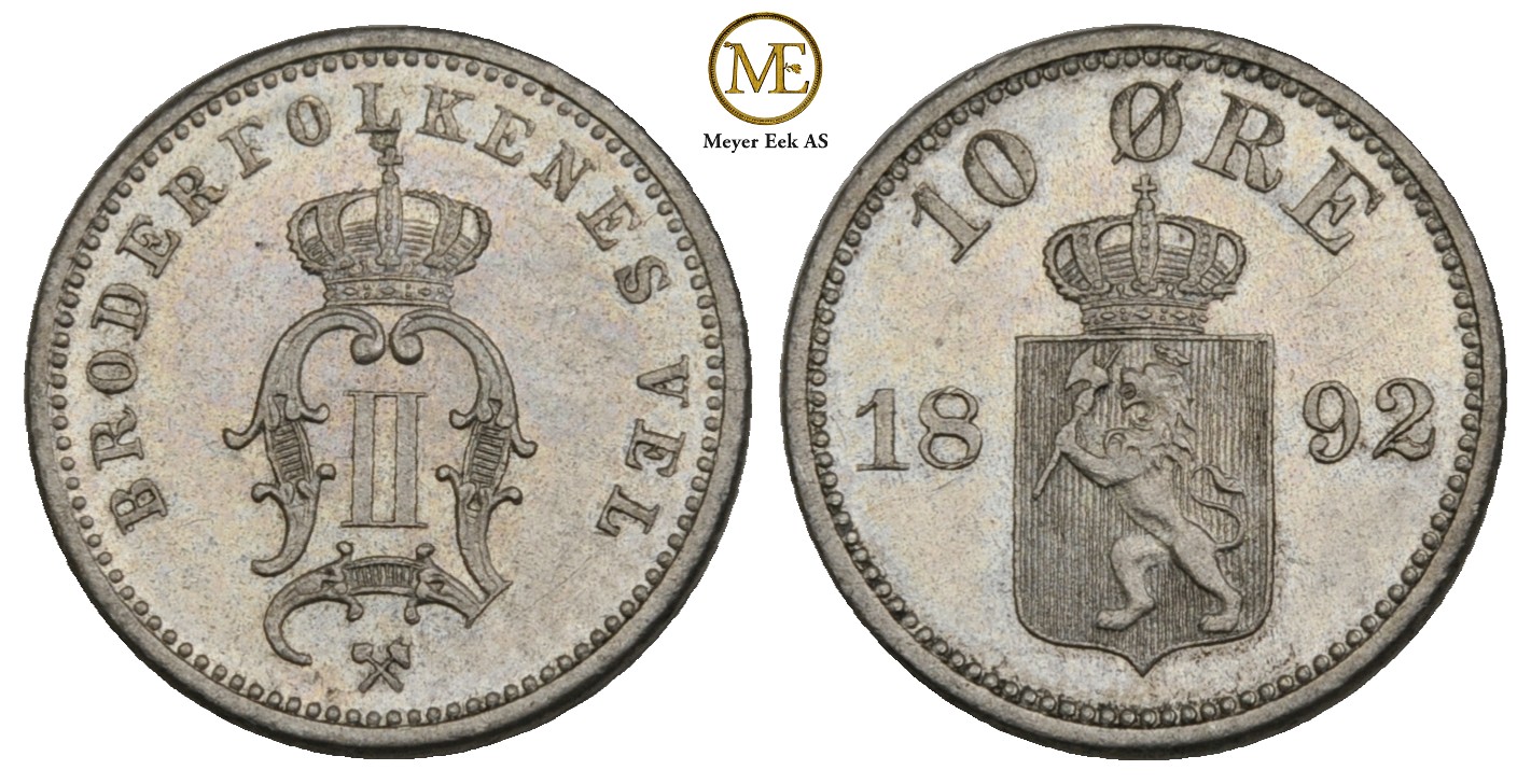 10 øre 1892 Oscar II. Kv.0