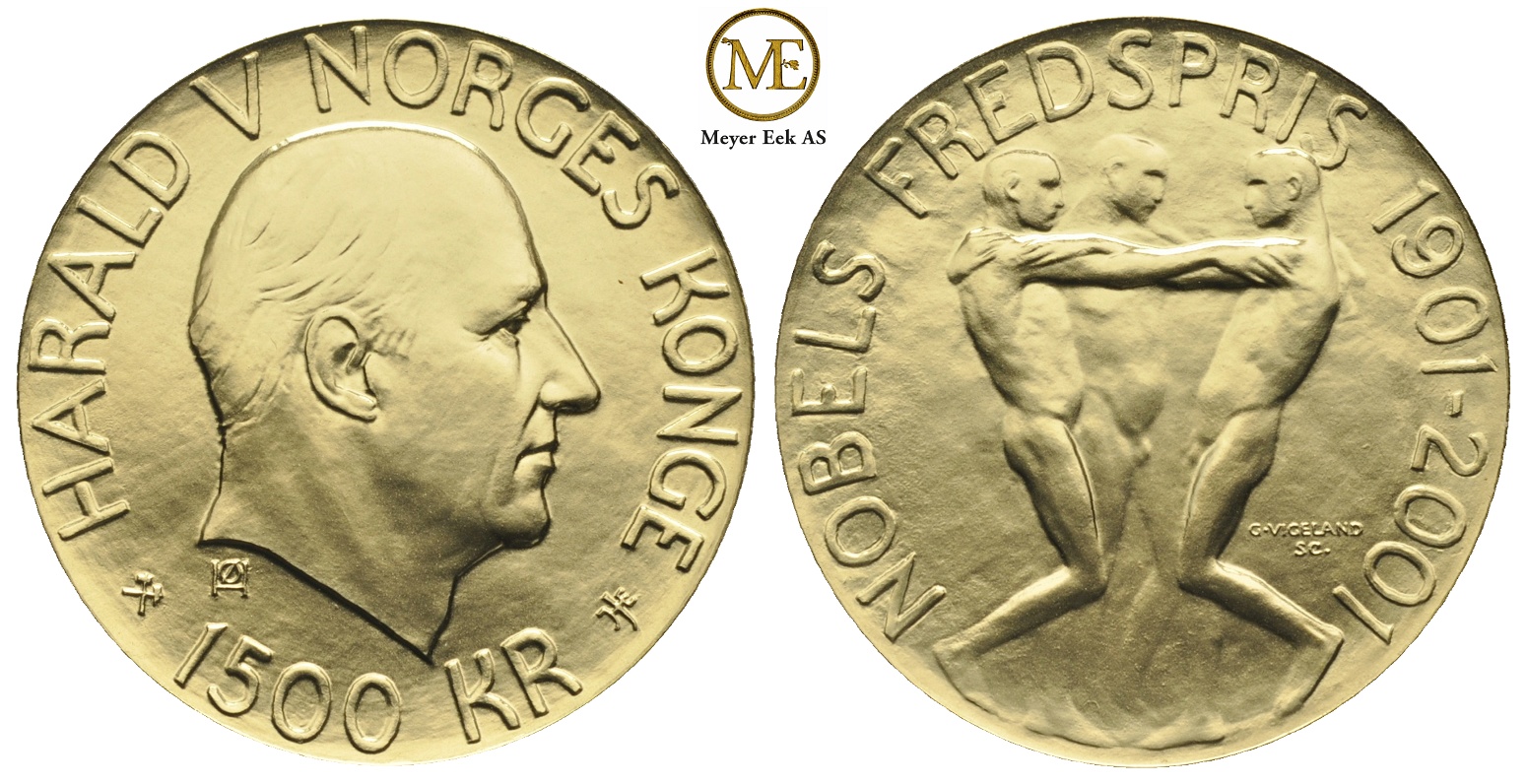 1500 kroner 2001 Nobel. 16,96 gr. (917) Proof