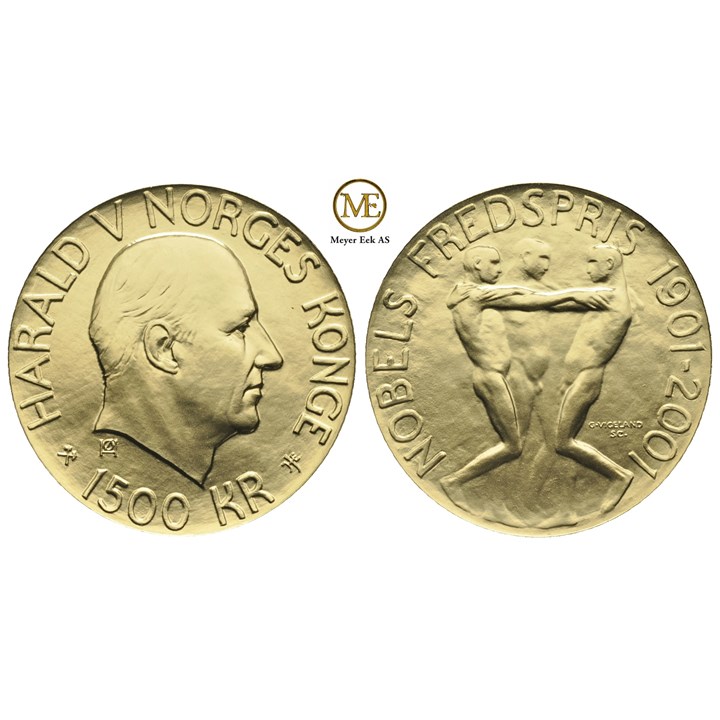 1500 kroner 2001 Nobel. 16,96 gr. (917) Proof