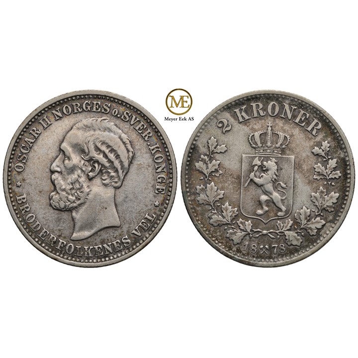 2 kroner 1878 Oscar II. Kv.1+