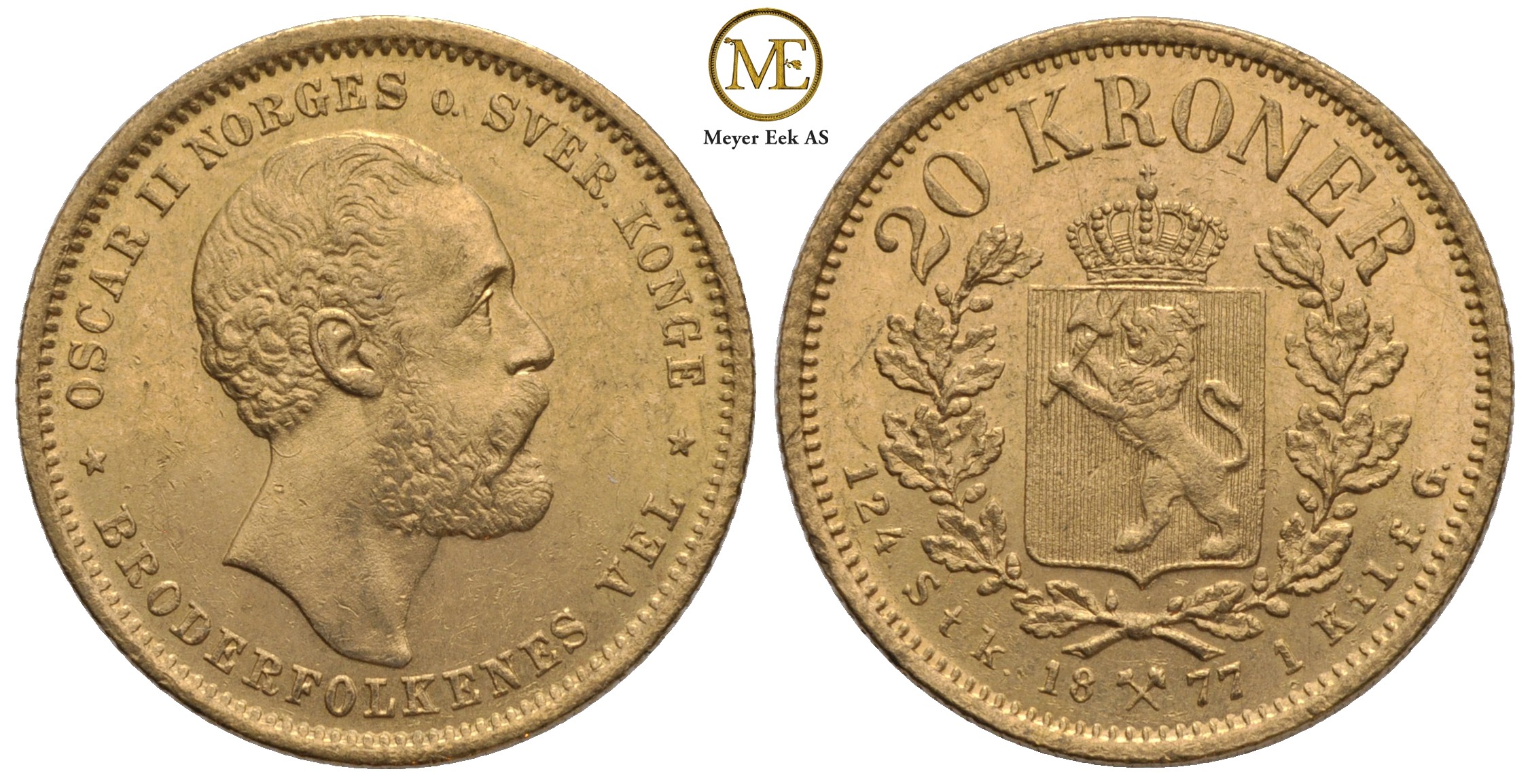 20 kroner 1877 Oscar II. Kv. God 01