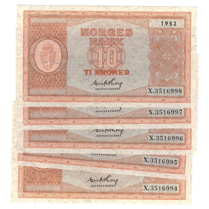 10 kroner 1952 X i serie. Kv.0/01