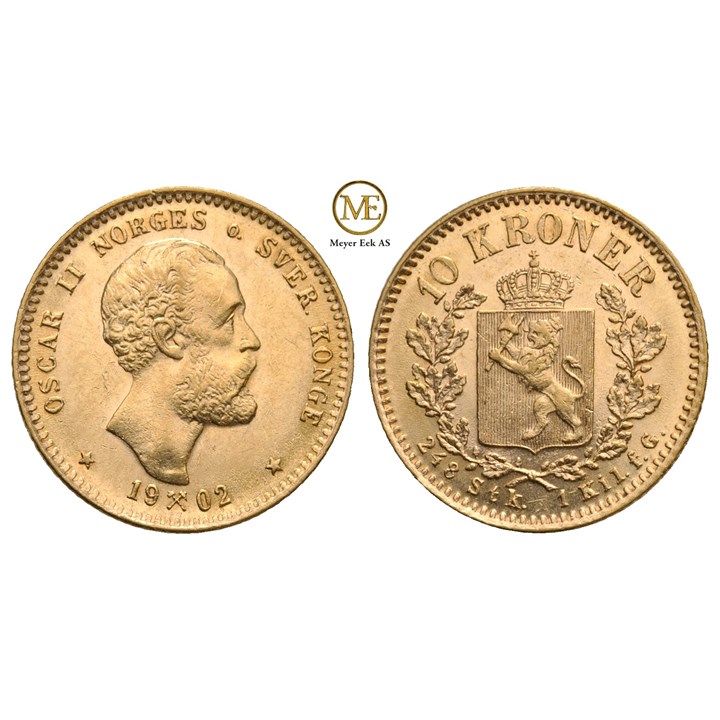10 kroner 1902 Oscar II. Kv. God 01
