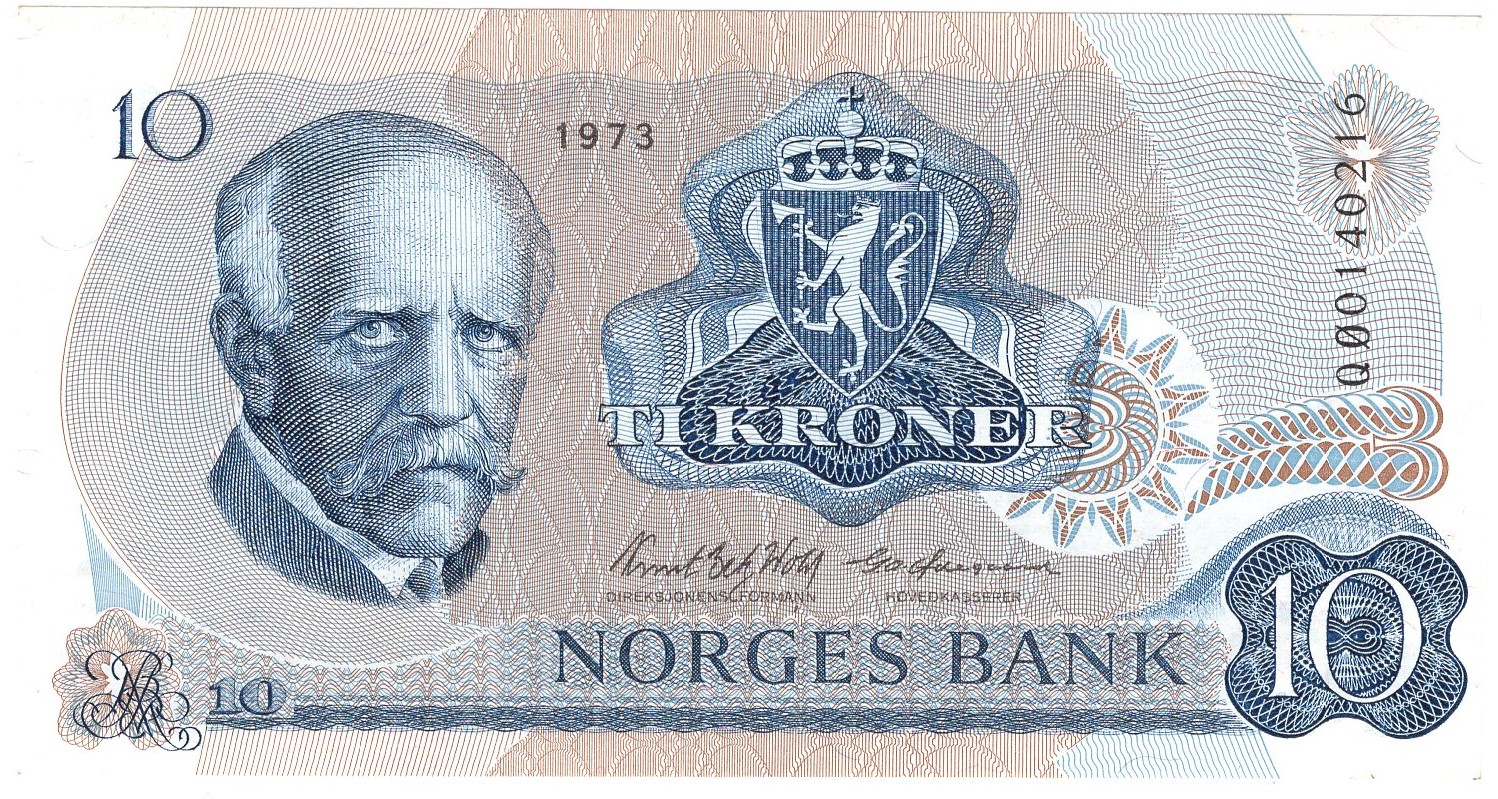 10 kroner 1973 QØ. Erstattningsseddel. Kv.0