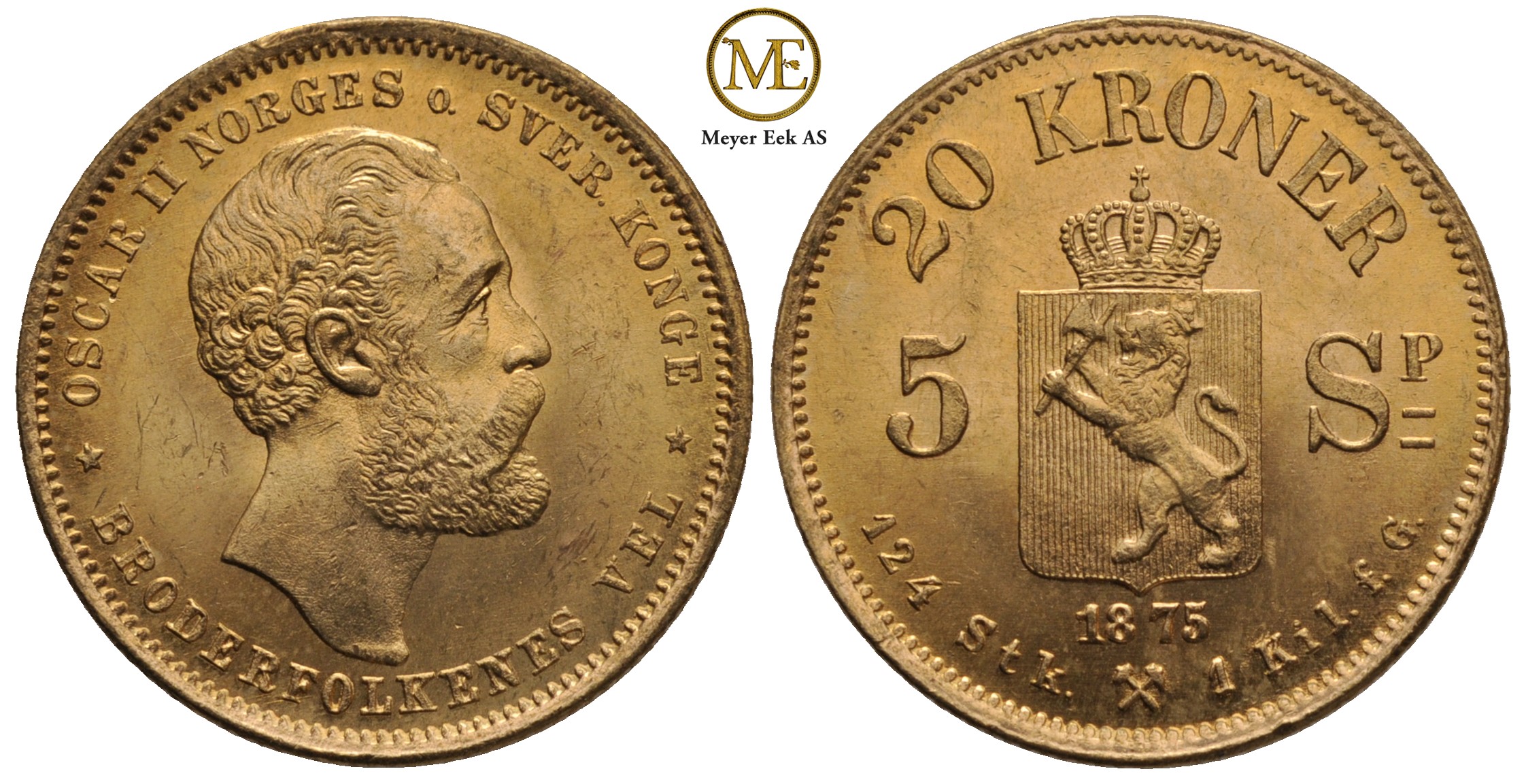 20 kroner/5 Spc. 1875 Oscar II. Kv.0/01
