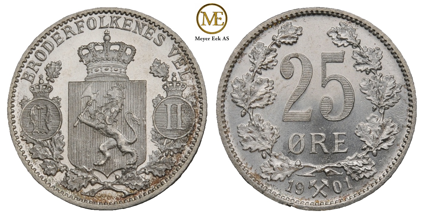25 øre 1901 Oscar II. Prakteksemplar