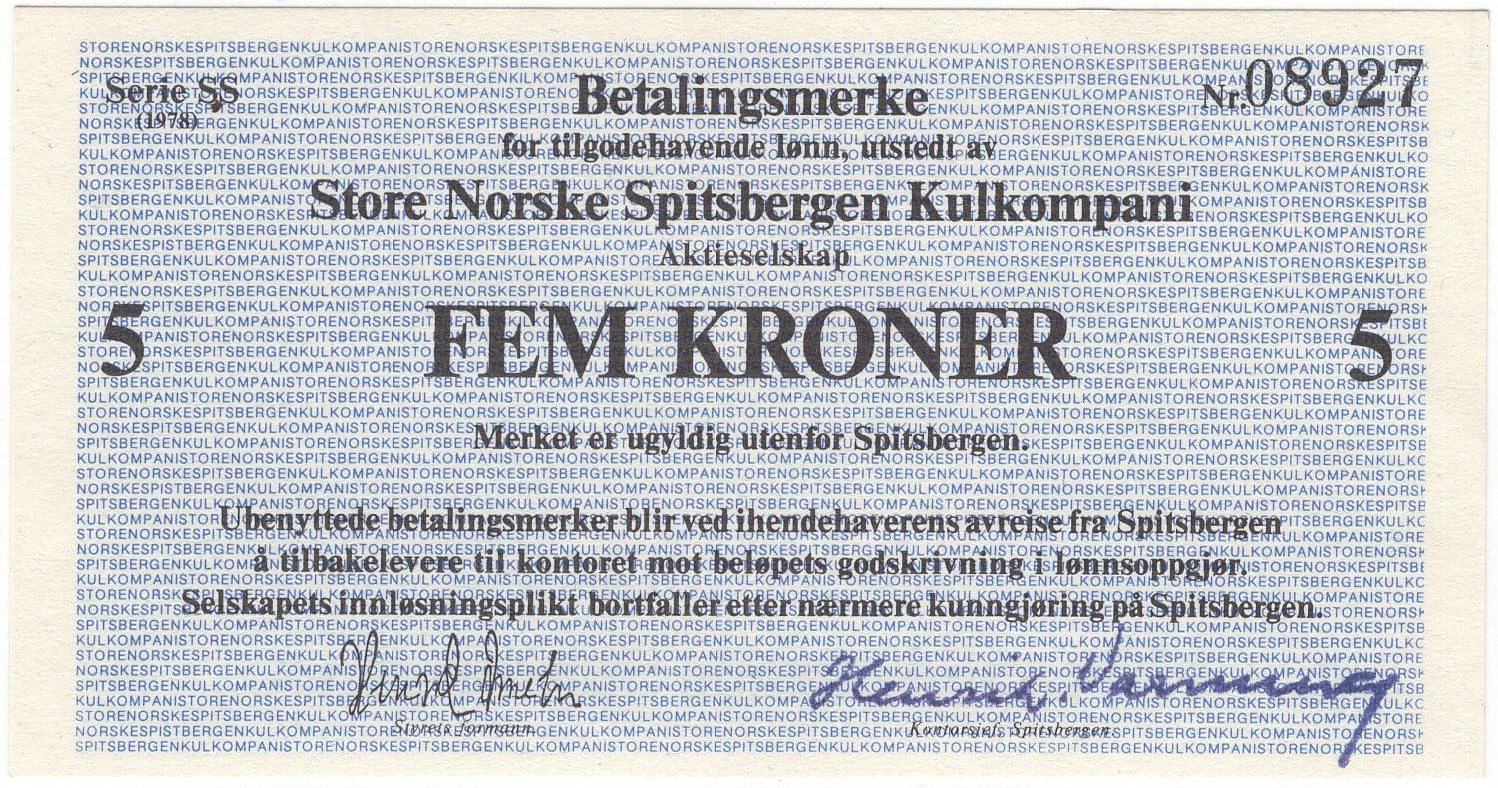 5 kroner 1978 Spitsbergen Kullkompani Kv.0