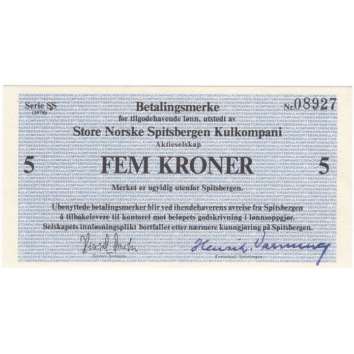 5 kroner 1978 Spitsbergen Kullkompani Kv.0