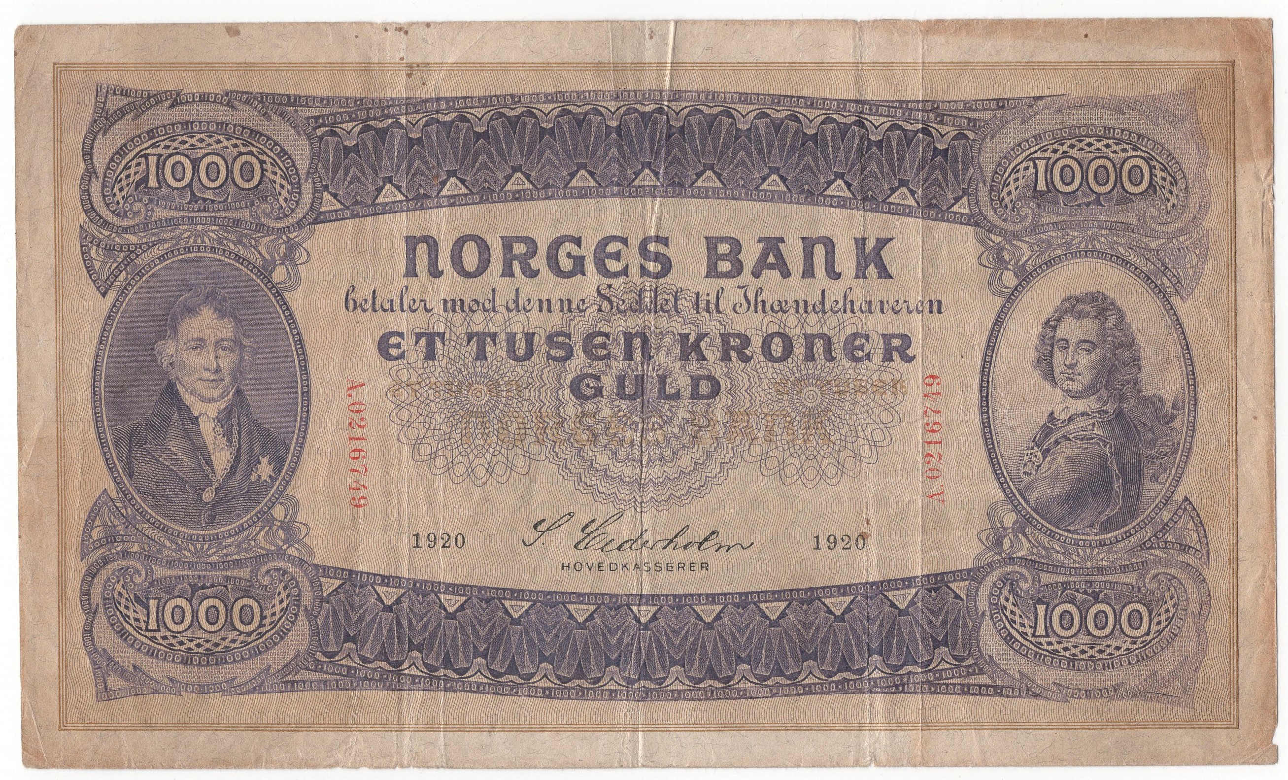 1000 kroner 1920 A.0216749. Kv.1/1-