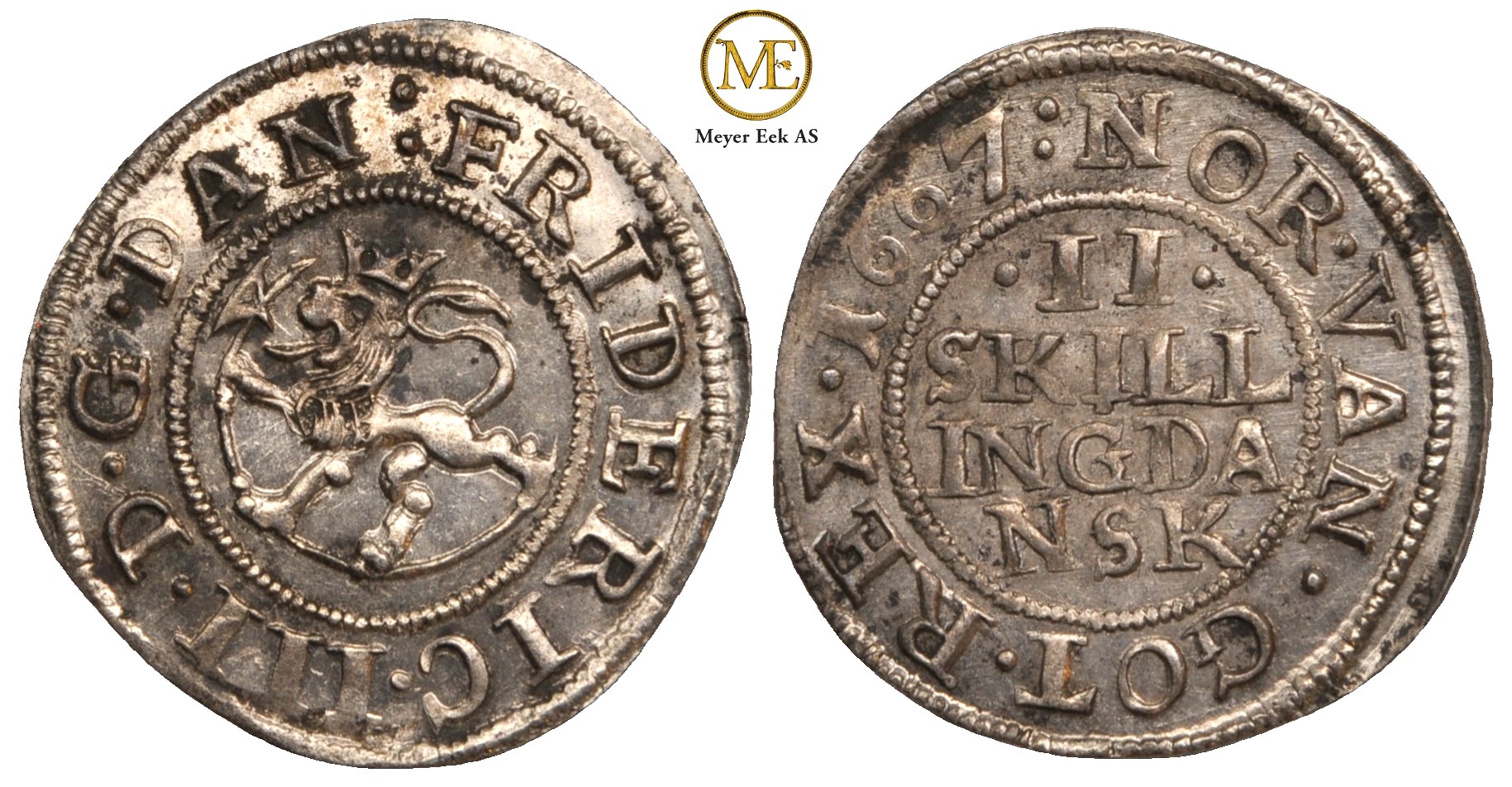 2 skilling 1667 Frederik III. Fantastisk kvalitet. Kv.0/01