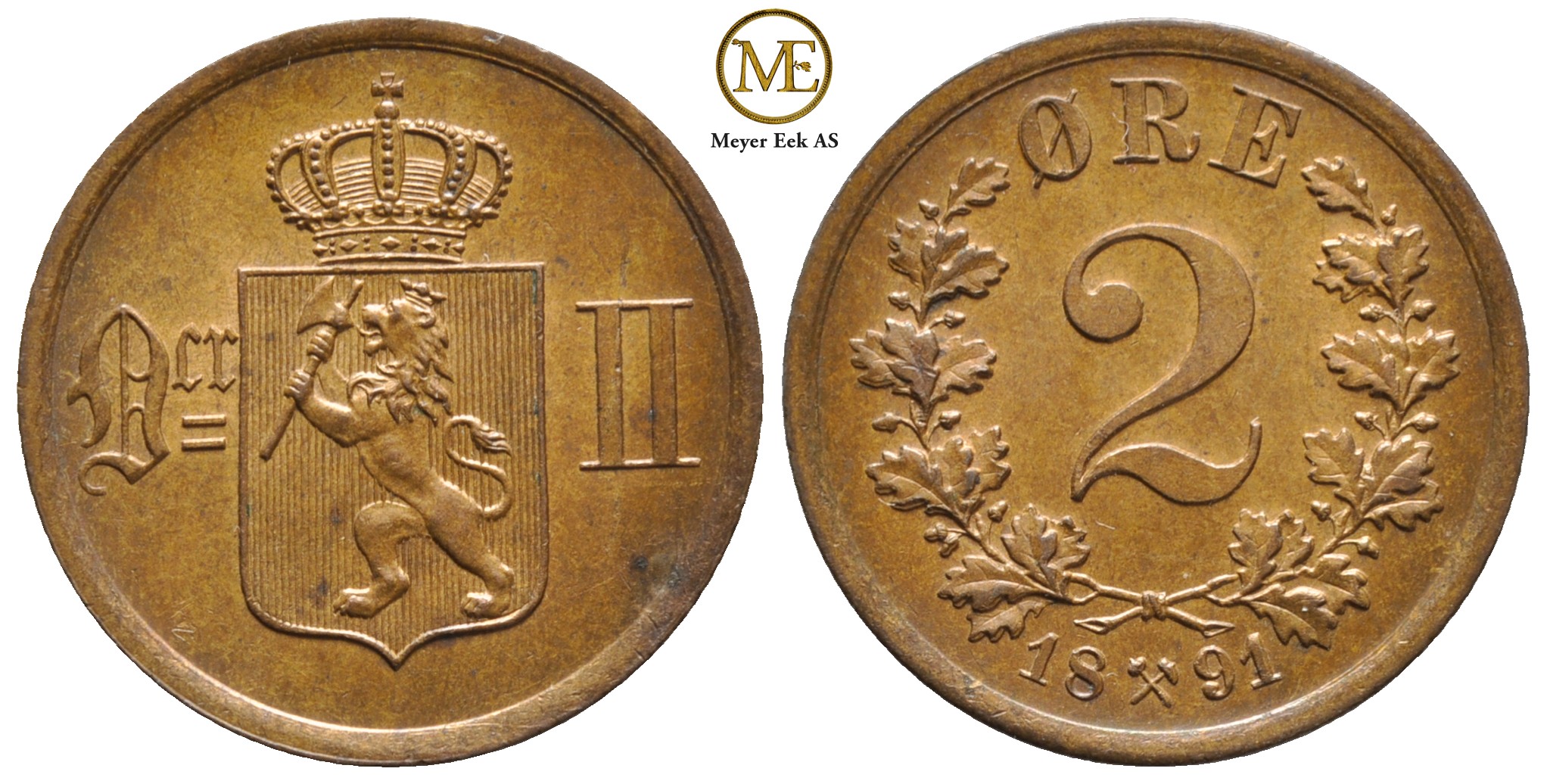 2 øre 1891 Oscar II. Kv.0