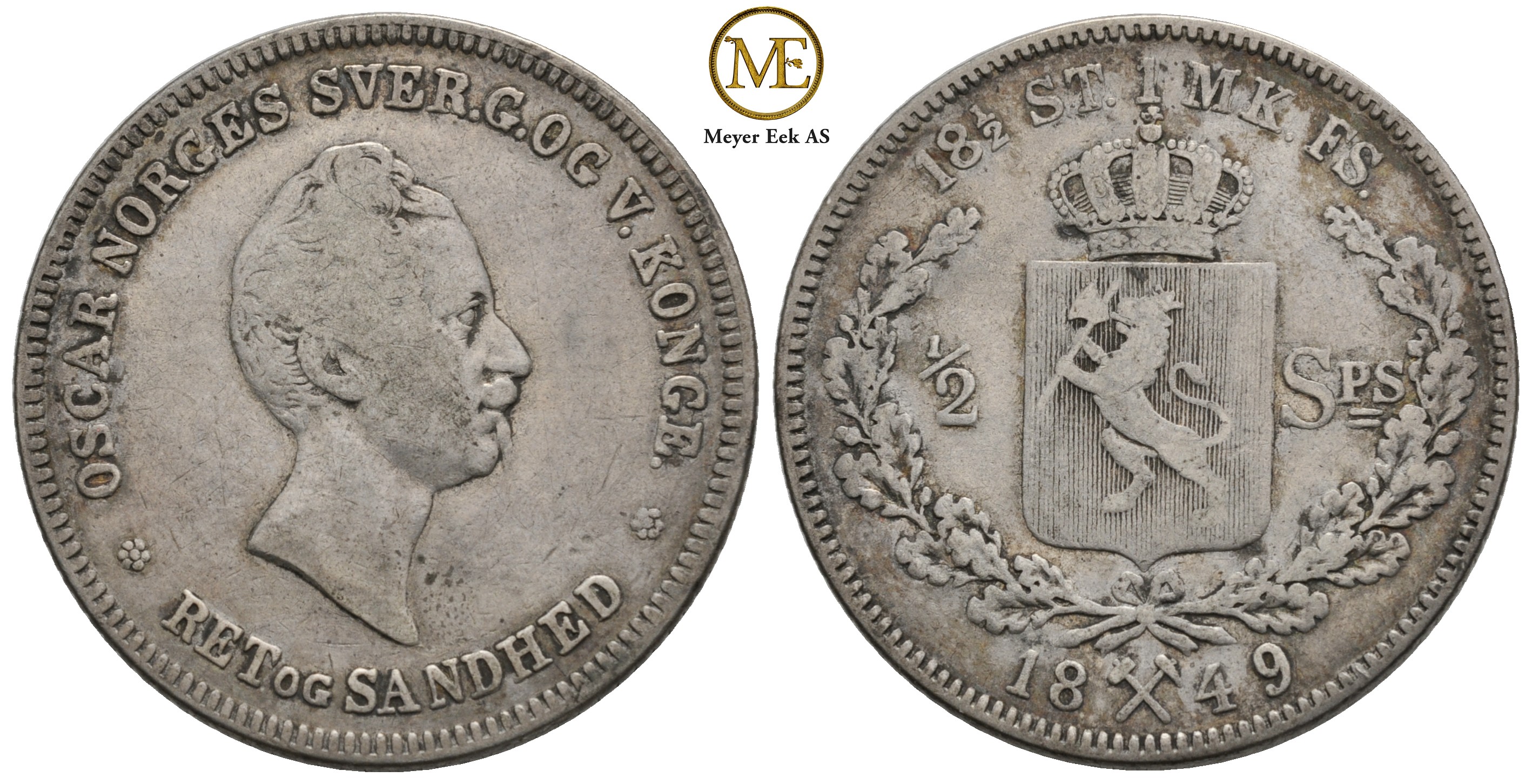 1/2 speciedaler 1849 Oscar I. Kv.1-