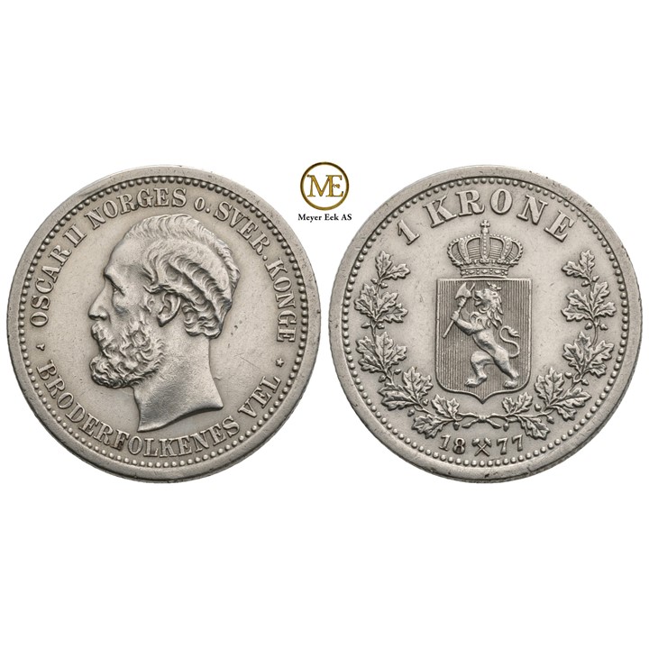 1 krone 1877 Oscar I. Kv.01