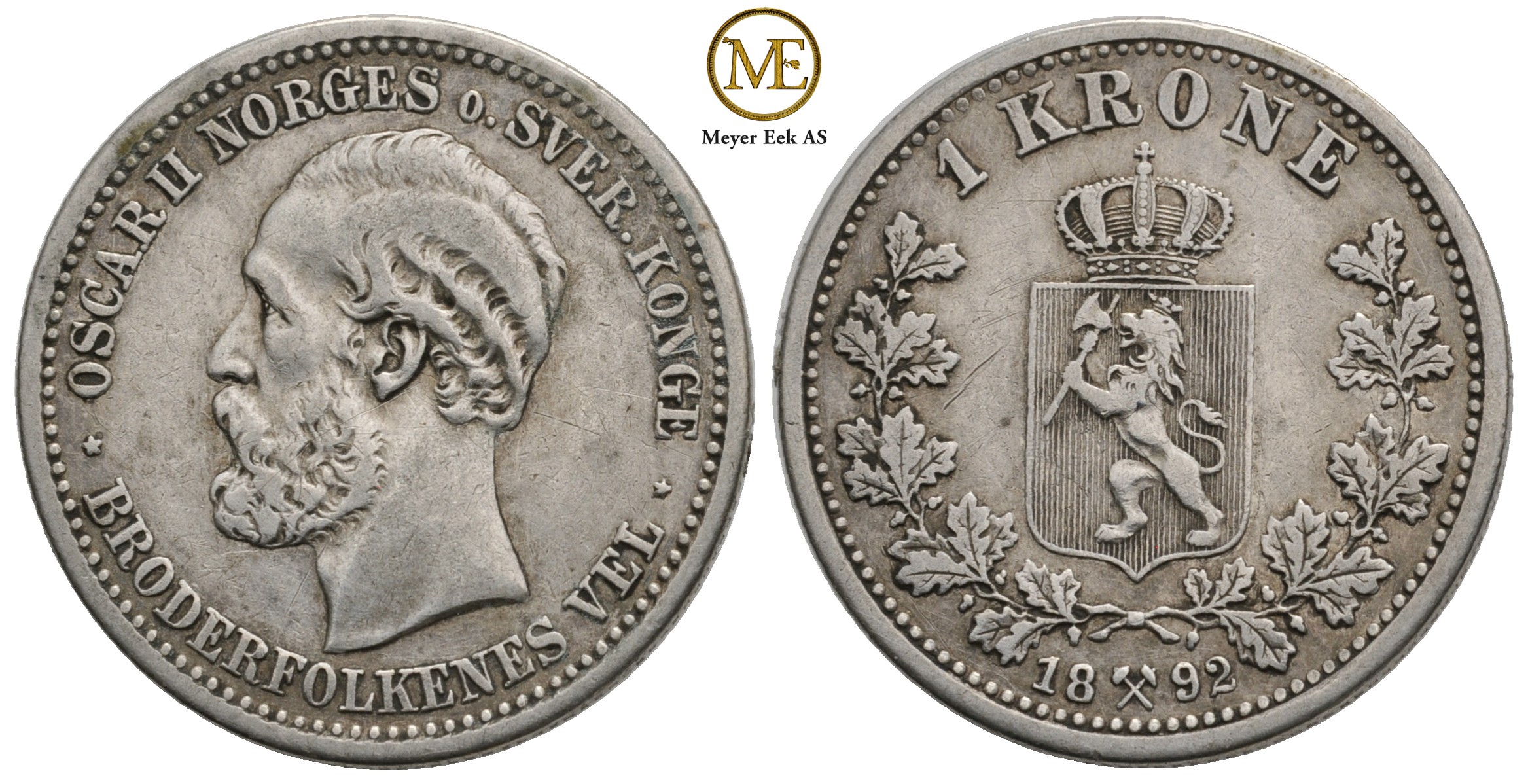 1 krone 1892 Oscar II. Kv.1+