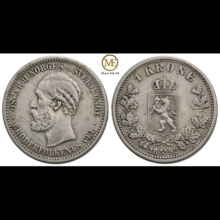 1 krone 1892 Oscar II. Kv.1+