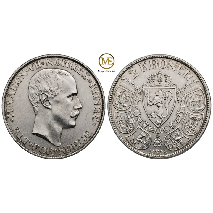 2 kroner 1908 Haakon VII. Kv.0