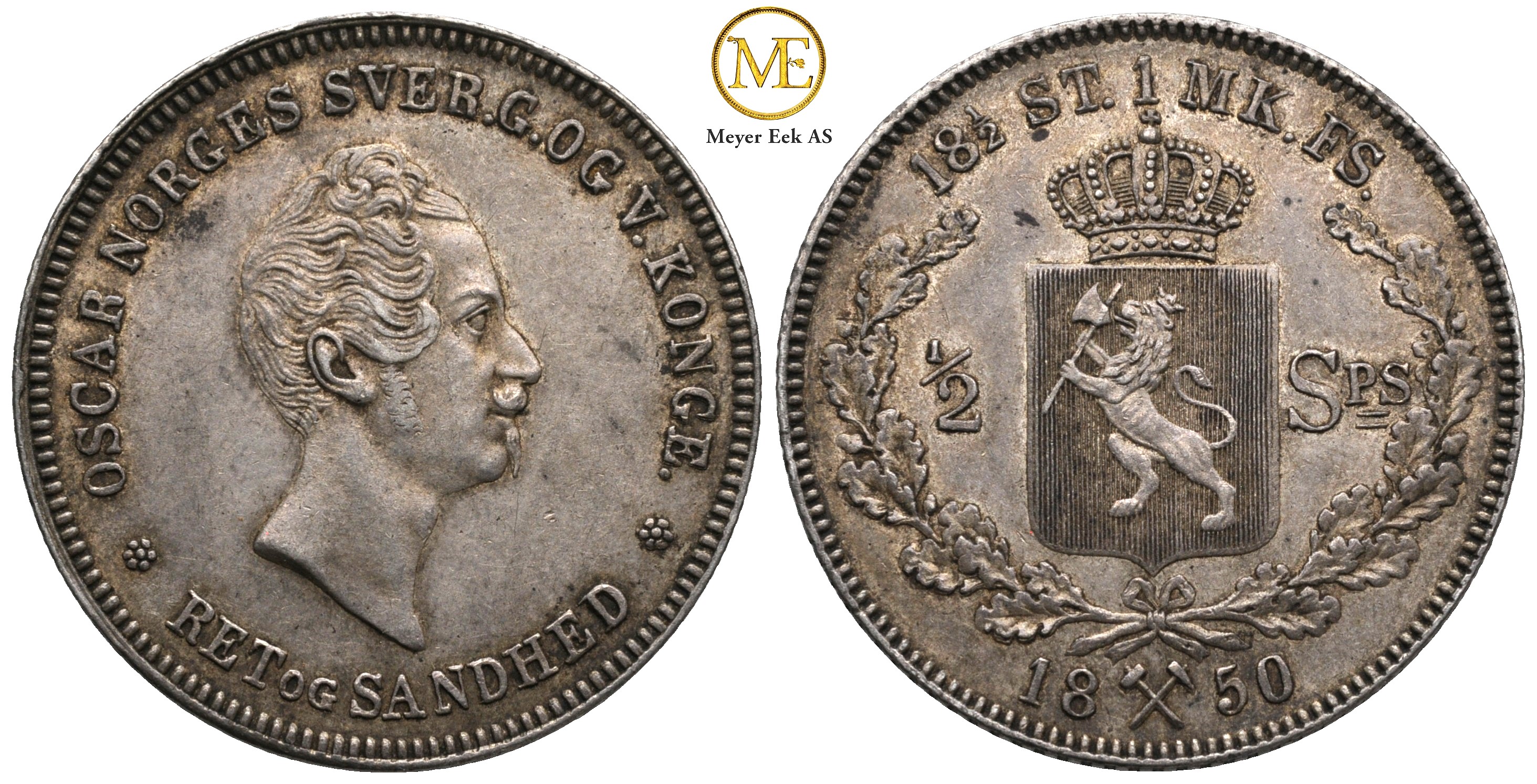 1/2 speciedaler 1850 Oscar I. Kv.1+/01