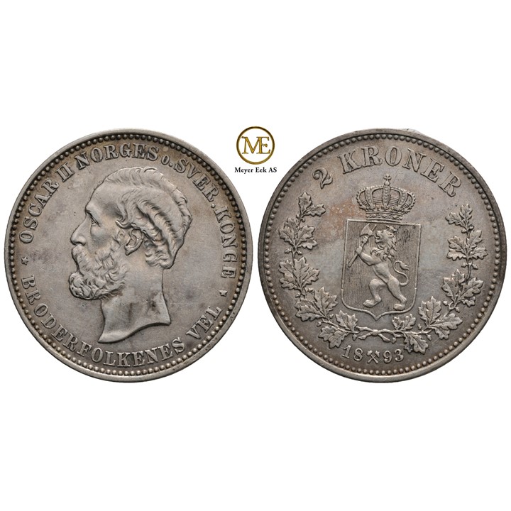 2 kroner 1893 Oscar II. Kv.1+/01