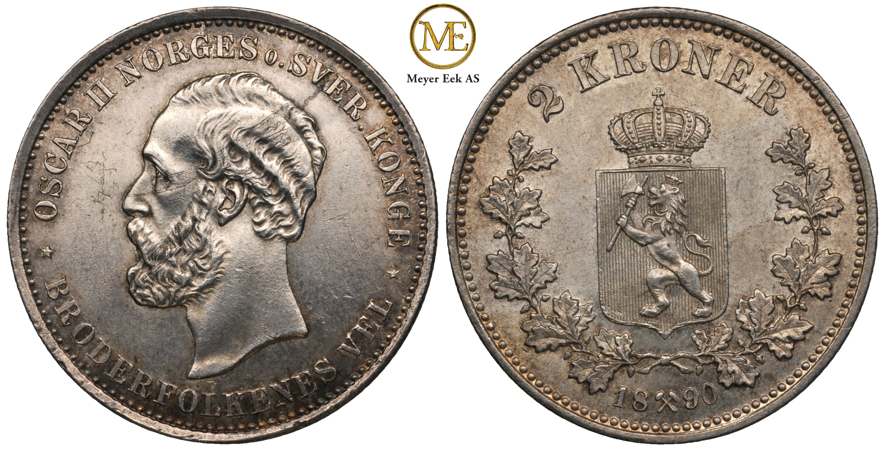 2 kroner 1890 Oscar II. Kv.0/01