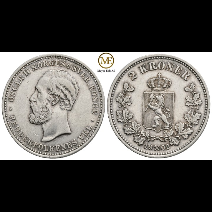 2 kroner 1902 Oscar II. Kv.1+