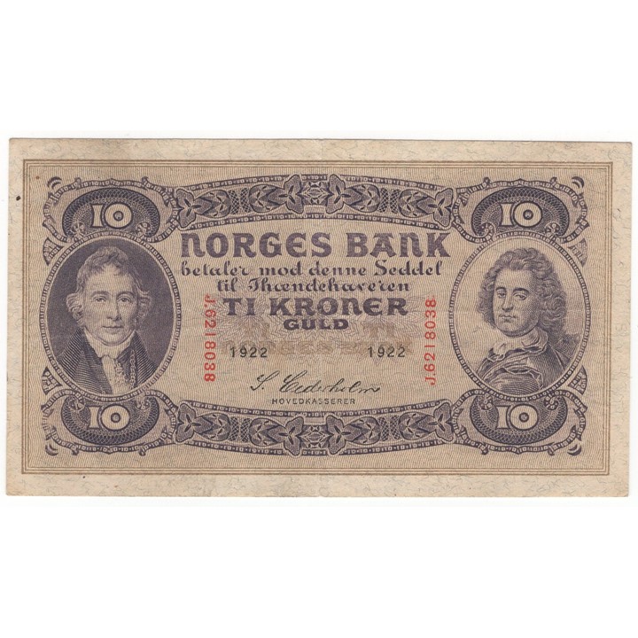10 kroner 1922 J.6218038. Kv.1/1+