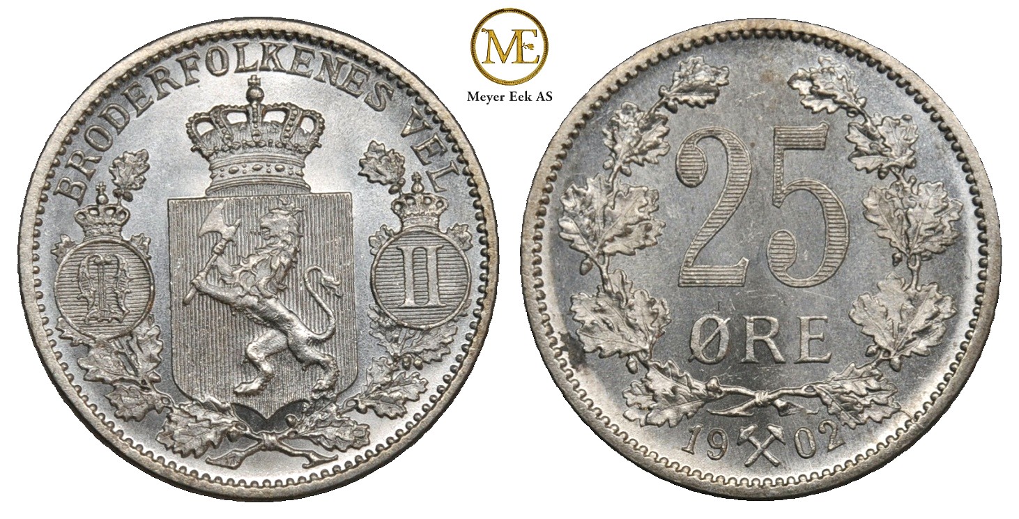 25 øre 1902 Oscar II. Prakteksemplar