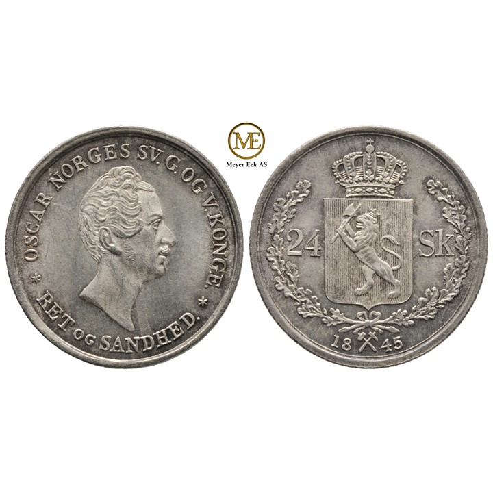 24 skilling 1845 Oscar I. Praktfull. Kv.0