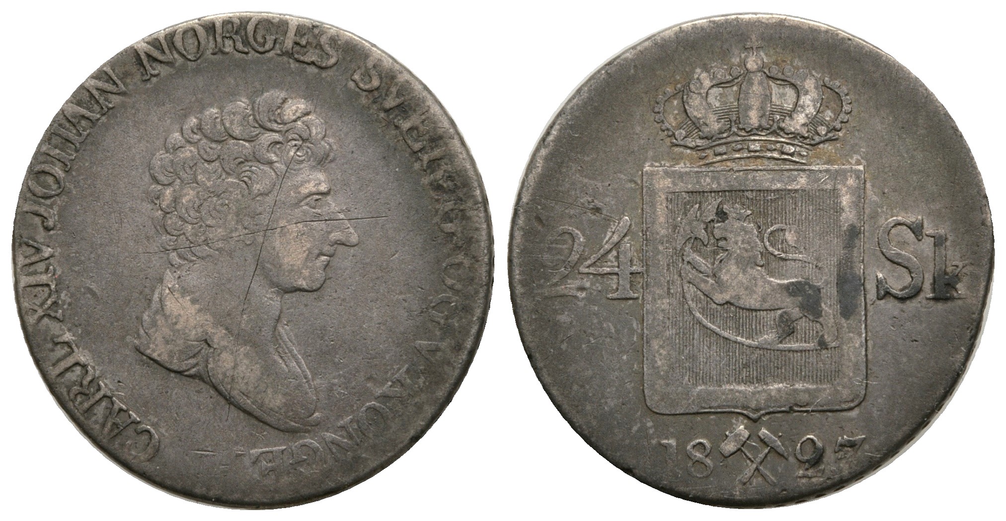 24 skilling 1827 Carl XIV Johan. Kv.1