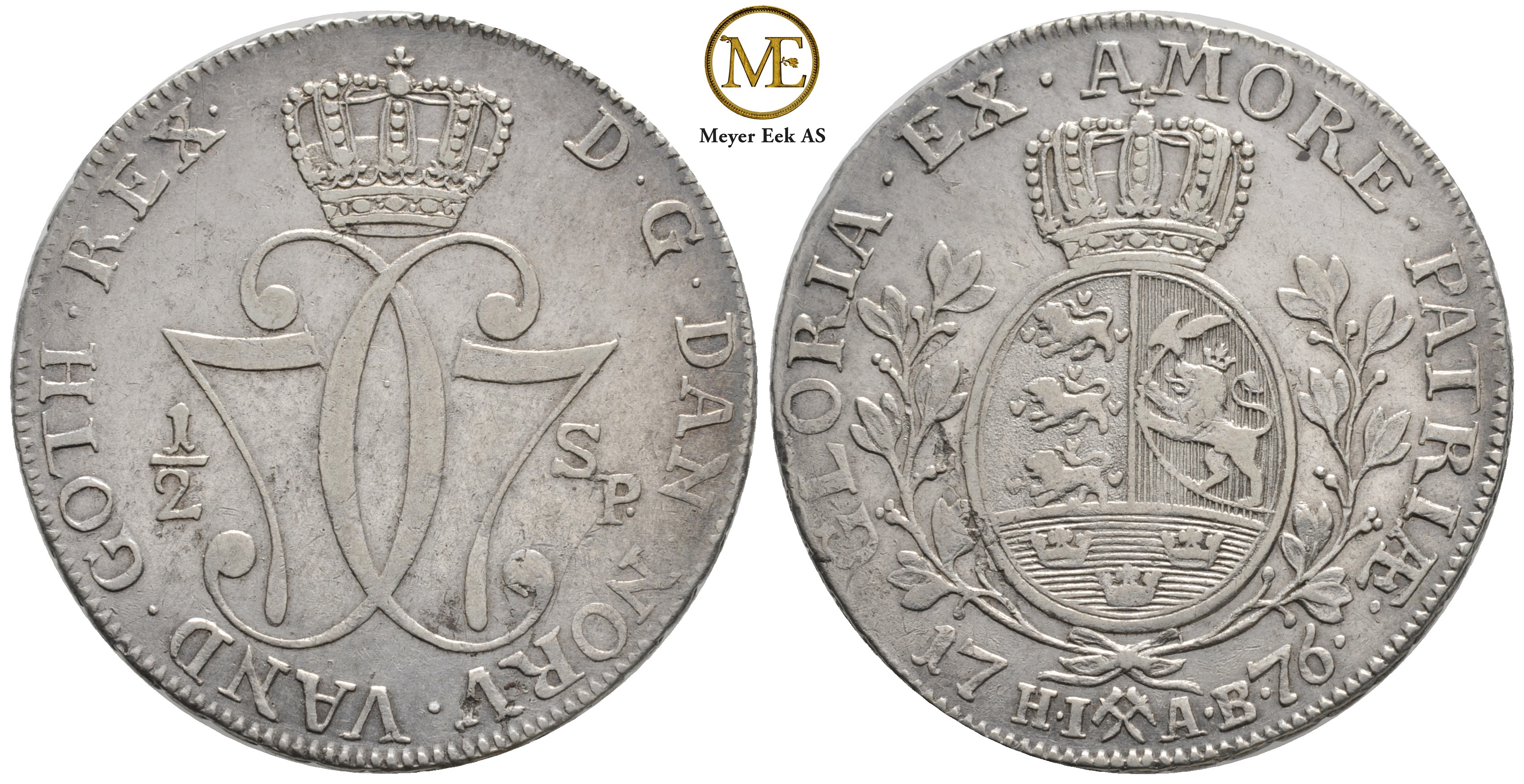 1/2 speciedaler 1776 Christian VII. Kv.1+/01