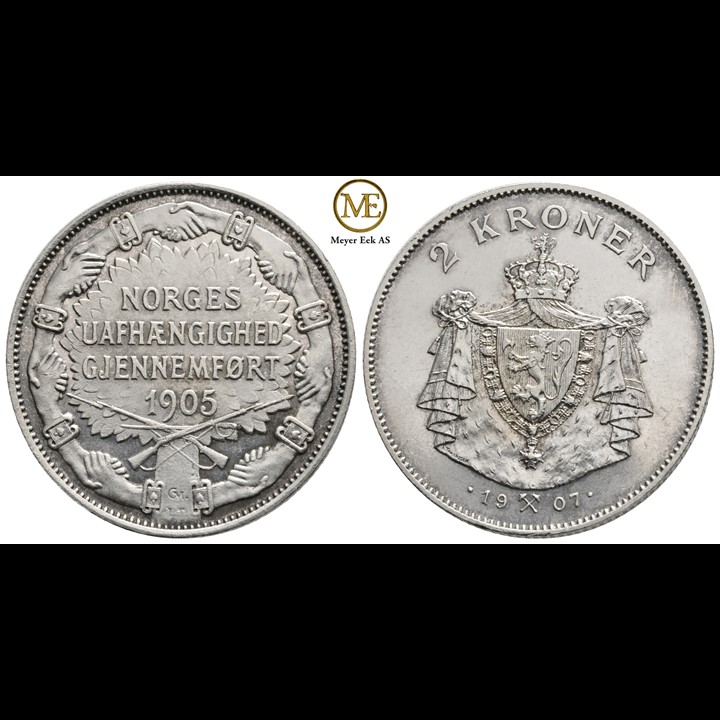 2 kroner 1907 m/gevær Haakon VII. Kv.0/01