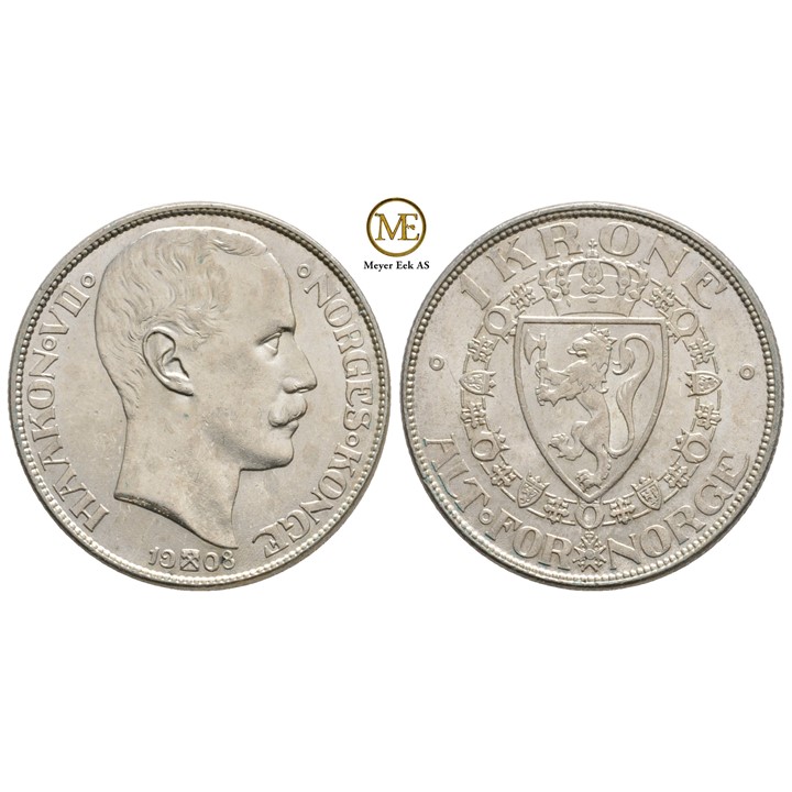 1 krone 1908 p/p Haakon VII. Kv.0/01