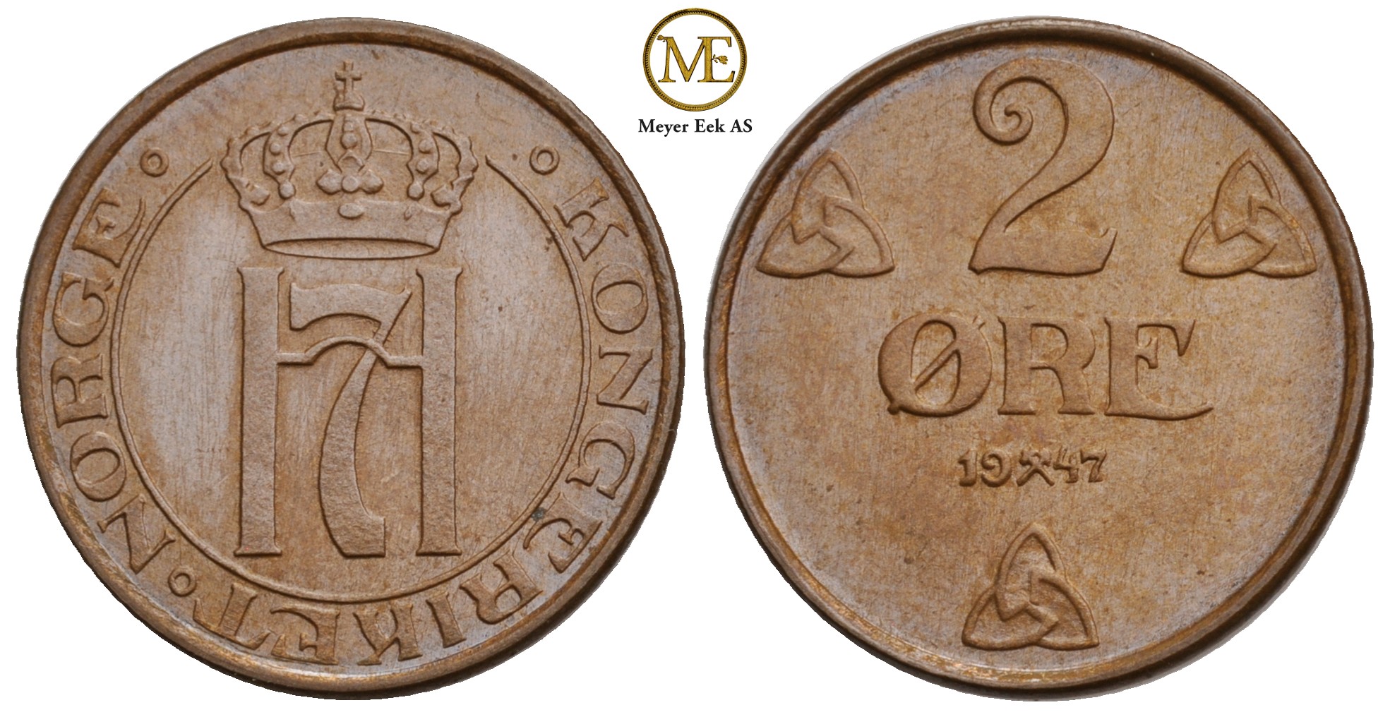 2 øre 1947 Haakon VII. Prakt