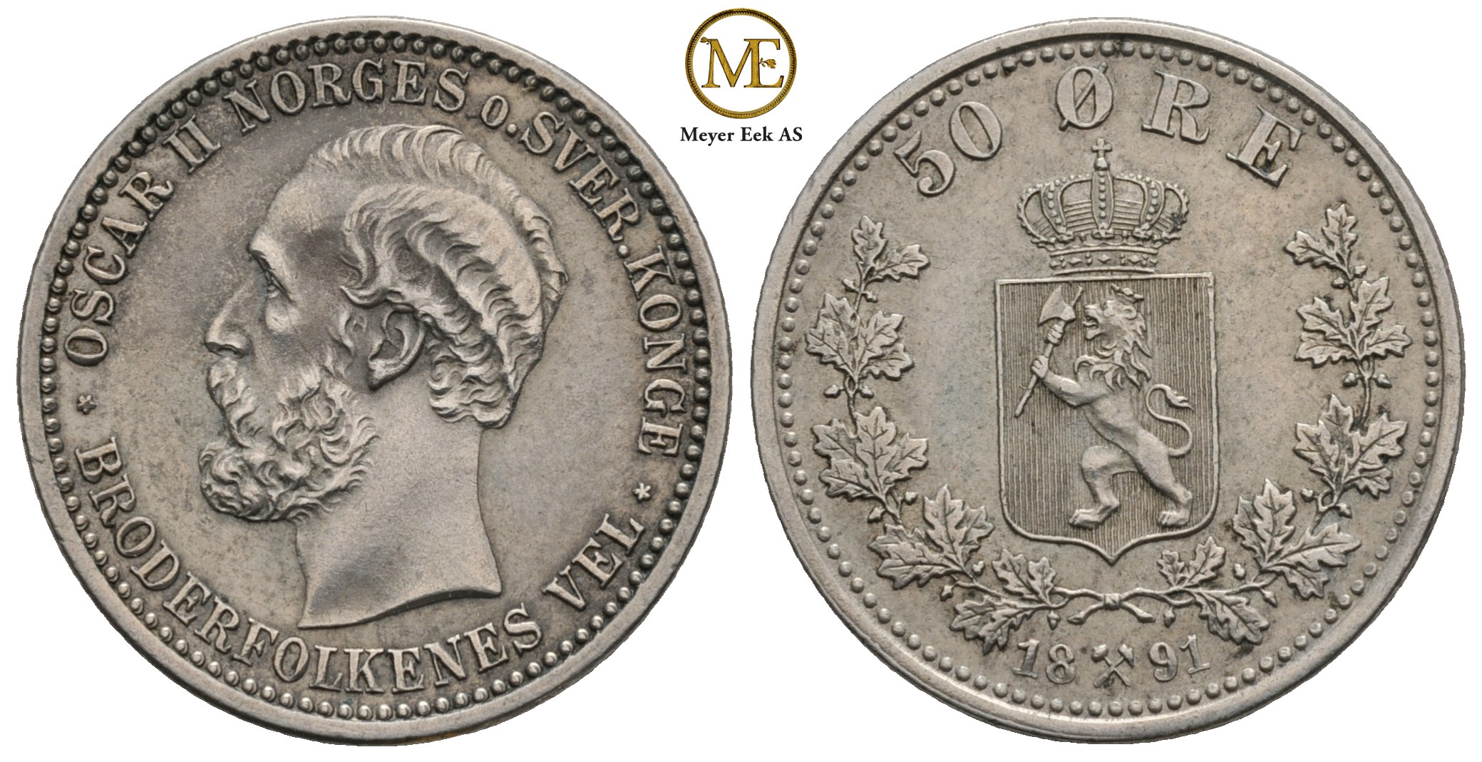 50 øre 1891 Oscar II. Kv.0/01