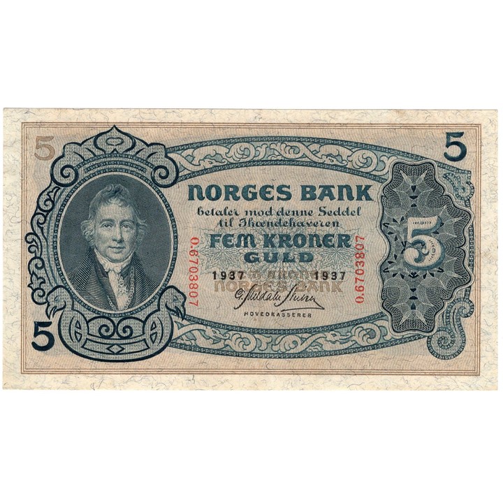 5 kroner 1937 O.6703807. Kv.0