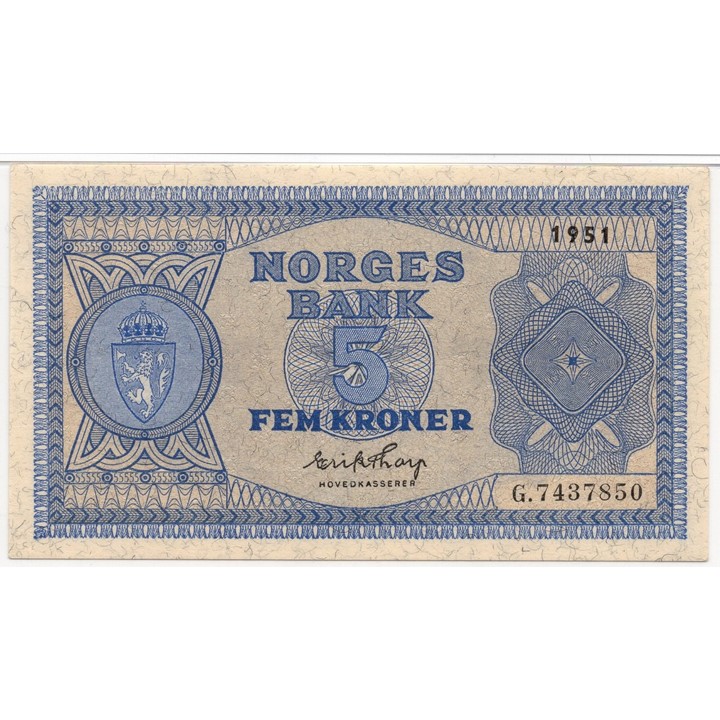 5 kroner 1951 G.7437850. 66 EPQ hos PMG.