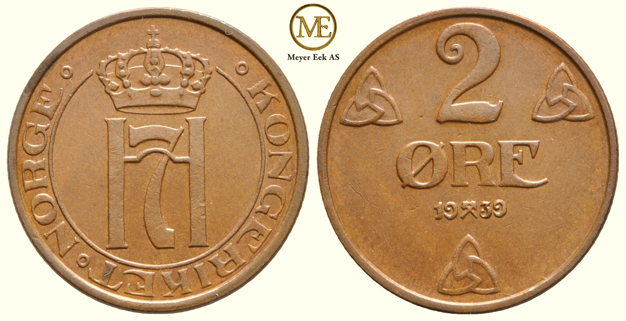 2 øre 1939 Haakon VII. Kv.0