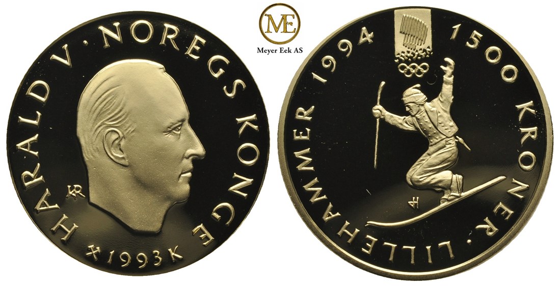1500 kroner 1993 Olympic Lillehammer. 16,96 gr. (917) Proof