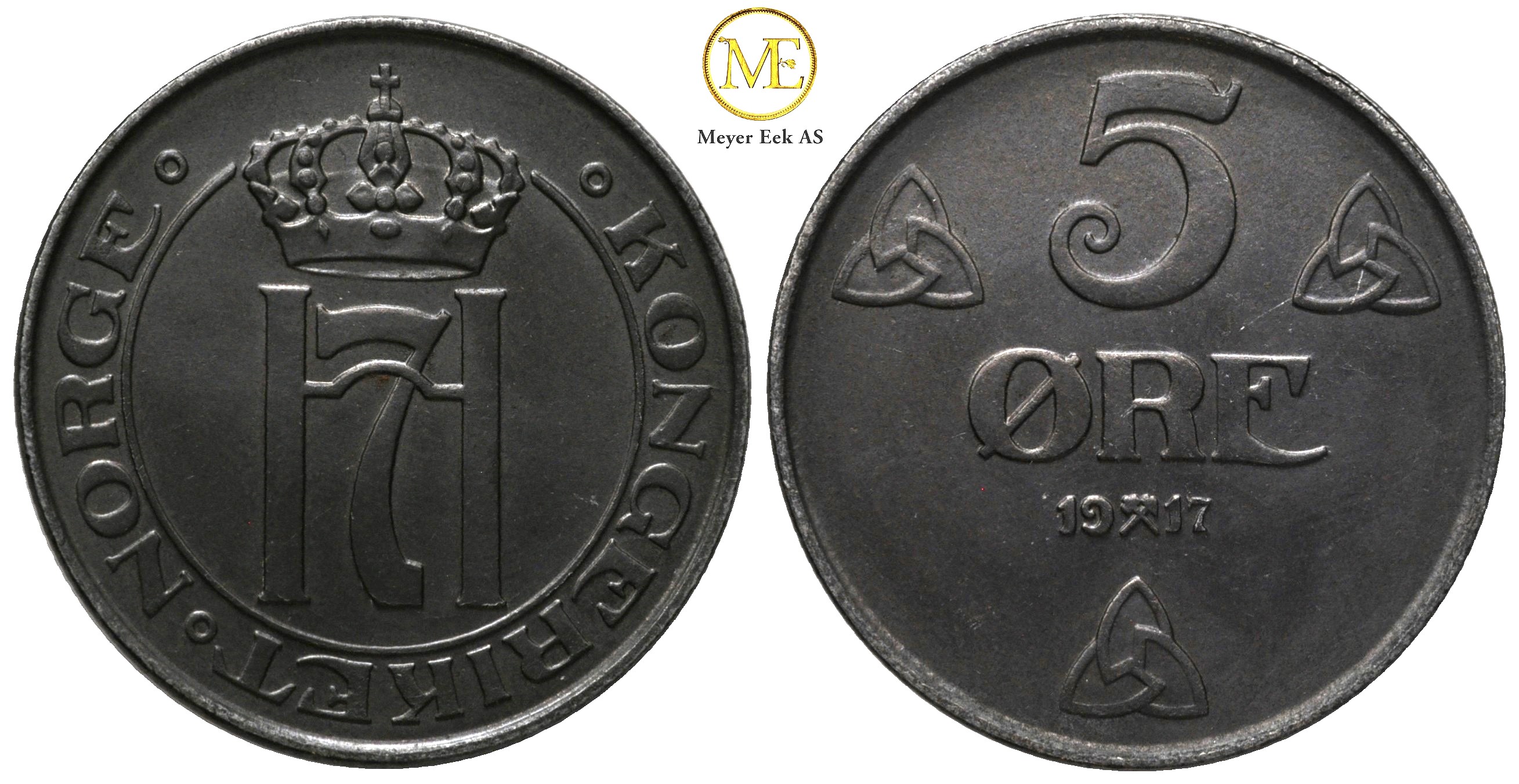 5 øre 1917 Haakon VII. Praktfull mynt. Kv.0