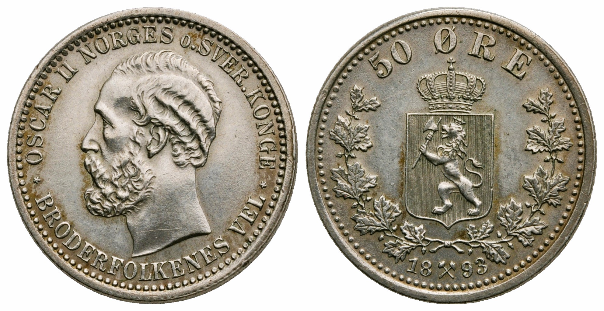 50 øre 1893 Oscar II. Kv.0/01