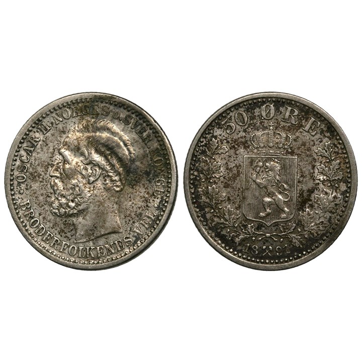 50 øre 1891 Oscar II. Kv.1+