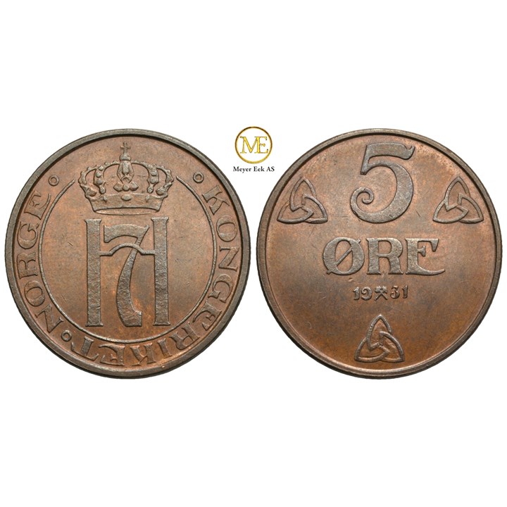 5 øre 1931 Haakon VII. Kv.0