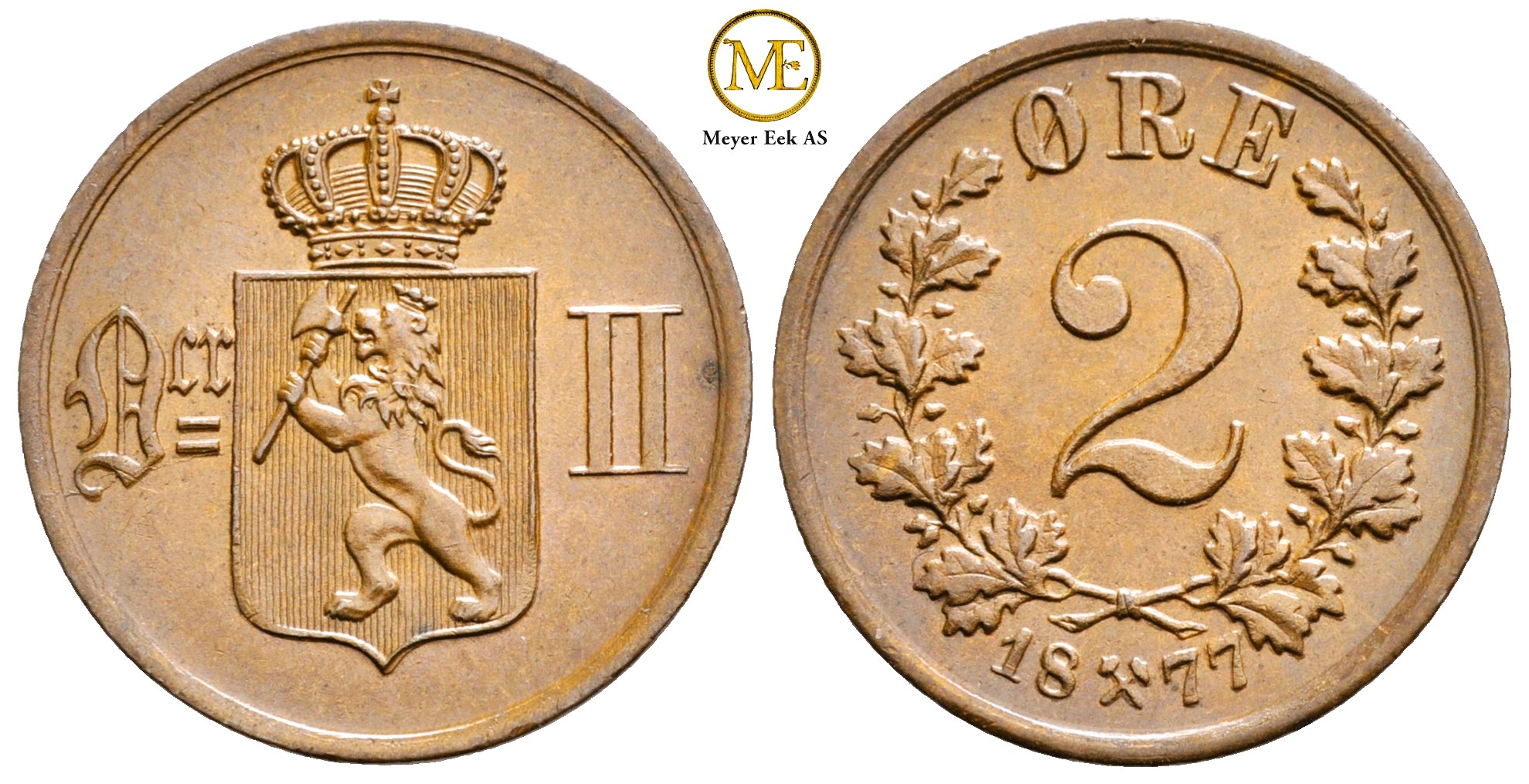 2 øre 1877 Oscar II. Kv.0