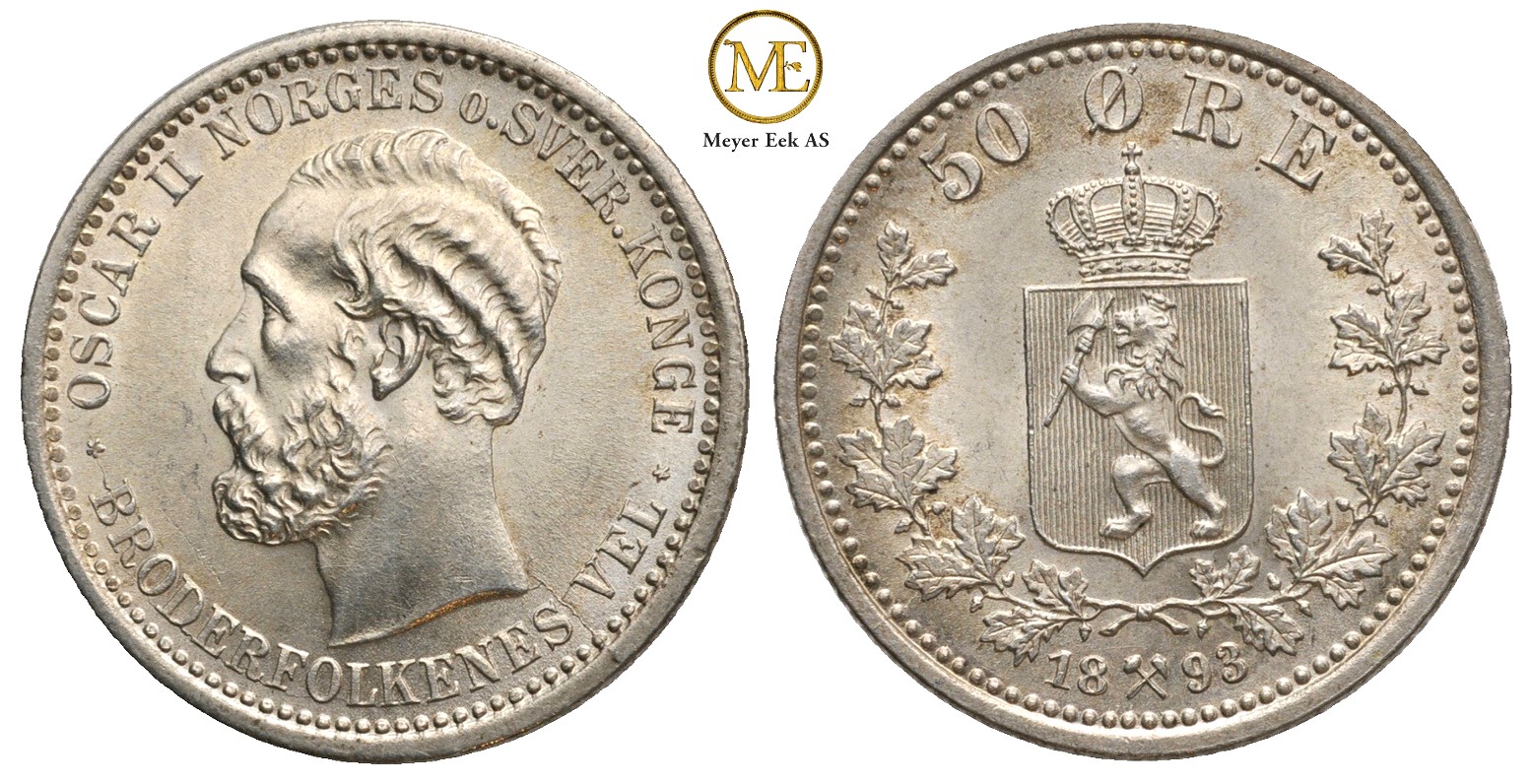 50 øre 1893 Oscar II. Kv.0